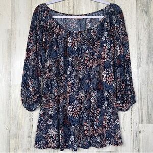 Amana Floral Shirt Blouse Women’s 2X Jersey Stretch Spring Flowy Lightweight Top